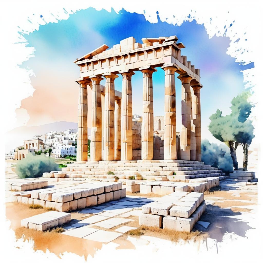 Watercolor Ancient Greek Temple Ruins