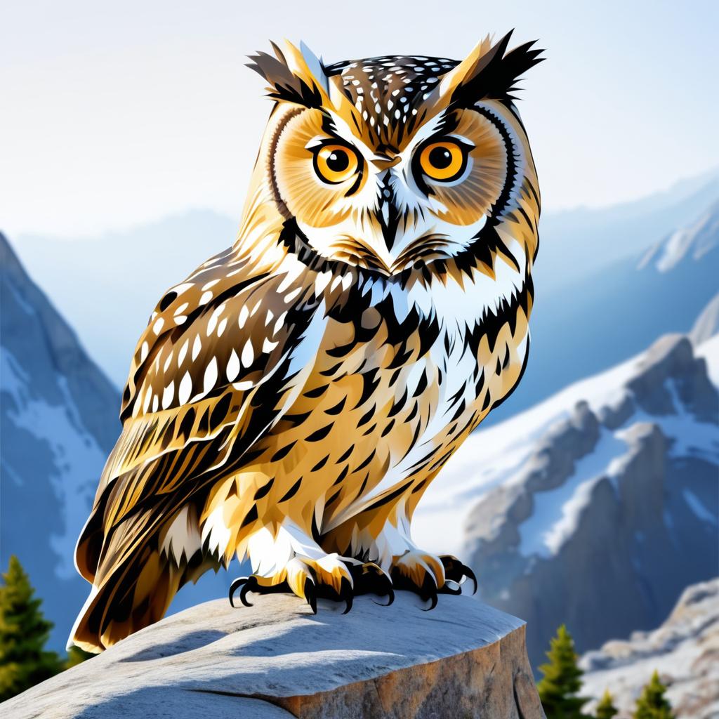 Majestic Owl Portrait on Mountain Background