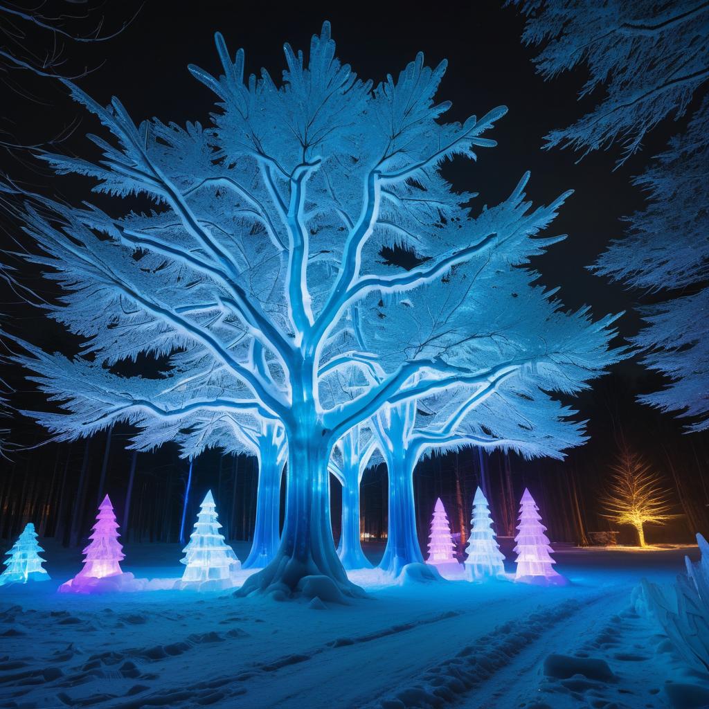 Enchanting Nighttime Ice Forest Art