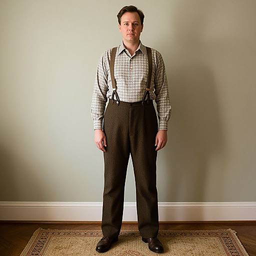 Vintage Man in Plaid Shirt and Suspenders