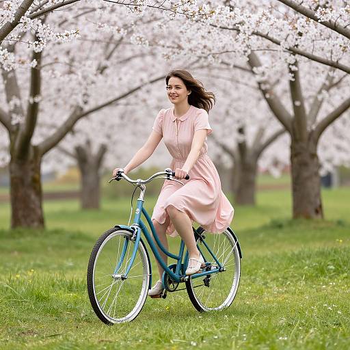 Woman on Bicycle in Spring Garden