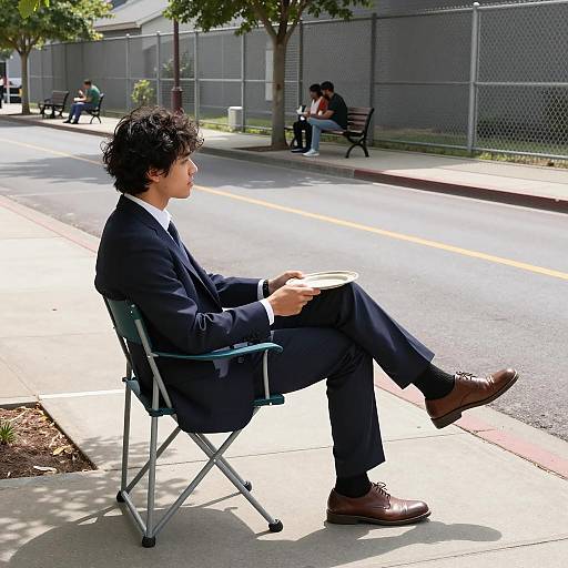 Casual Scene: Man in Blue Suit Outdoors