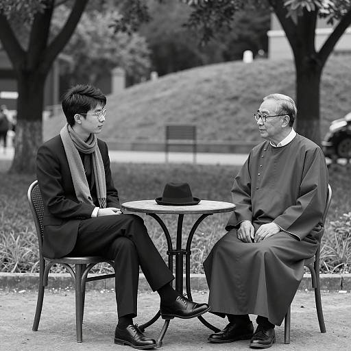 Outdoor Portrait of Two Men at Table