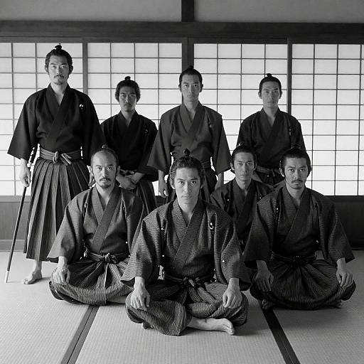 Serious Samurai Gathered in Tradition