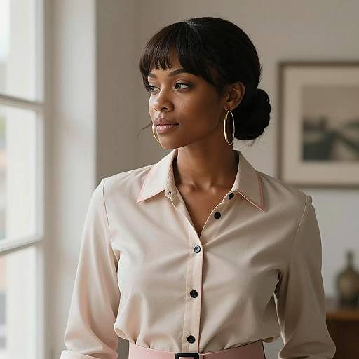 Elegant African American Woman in Beige Blouse