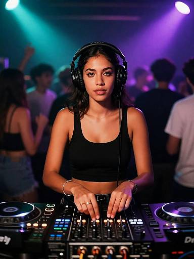 Confident Female DJ Behind The Decks