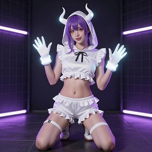 Neon Glowing Woman in Futuristic Outfit