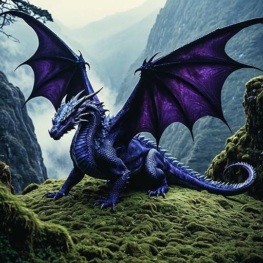 Majestic Dark Violet Dragon in Fog