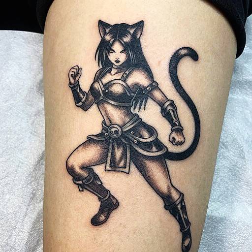 Fierce Cat Girl Tattoo Design