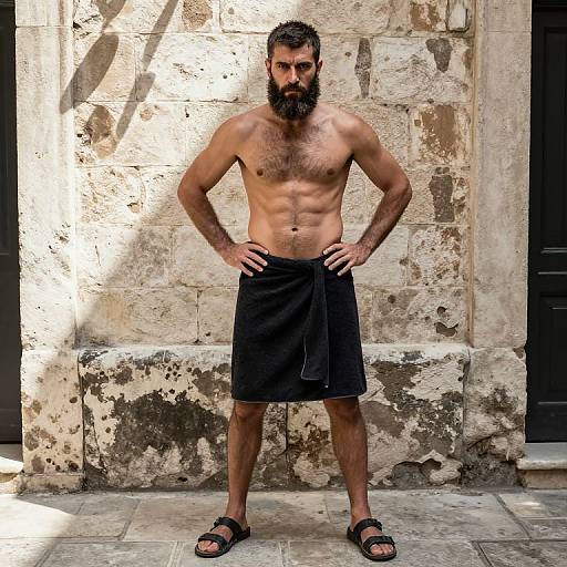 Rugged Boxer in Sunlit Urban Courtyard