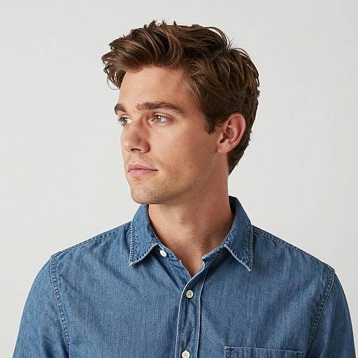 Man in Denim Shirt Gazing Left