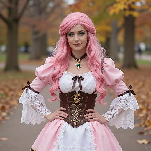 Vibrant Pink Pirate Cosplay in Autumn