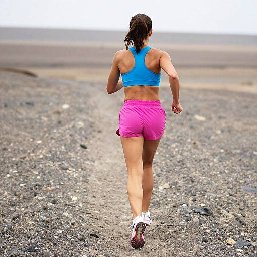 Woman Running on Rocky Barren Landscape