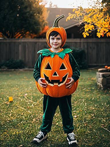 Young Boy in Pumpkin Costume