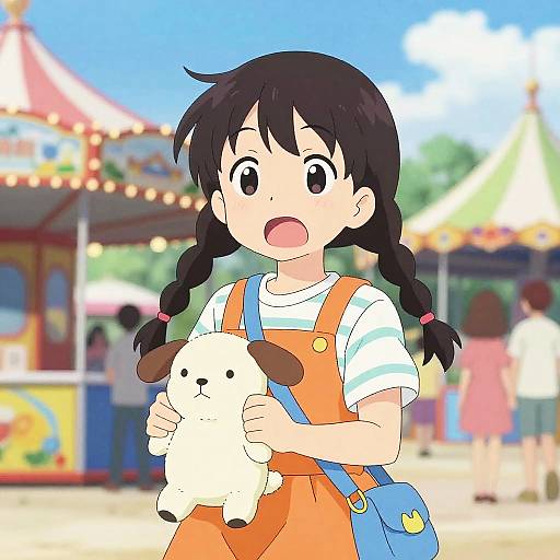 Cheerful Girl at Funfair Anime Style