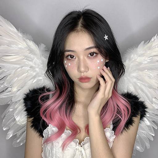 Stylish Asian Woman with Star Stickers