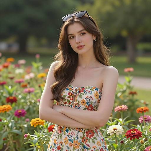 Elegant Floral Gown in Sunlit Garden