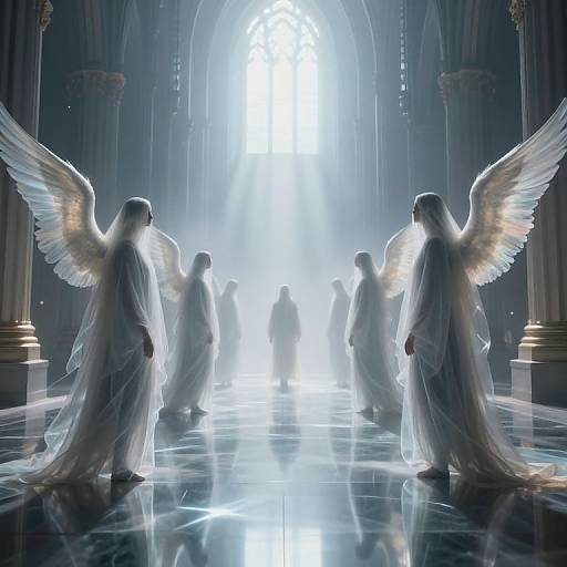 Ethereal Cloaked Figures in Cathedral