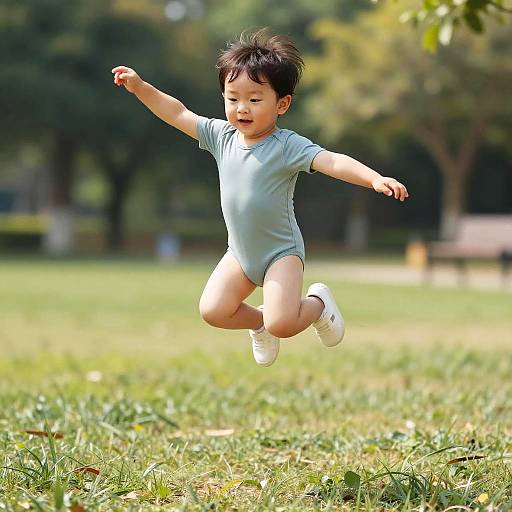 Toddler Boy Jumping in Park
