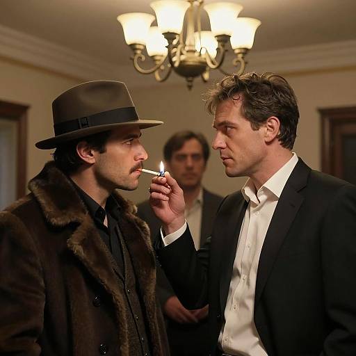 Intense Moment Between Men in Dimly Lit Room