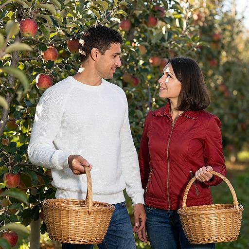 Couple in Sunlit Apple Orchard