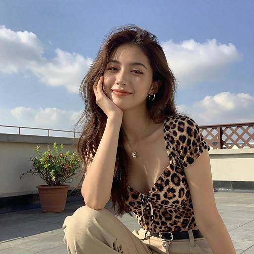 Young Woman Sitting on Rooftop