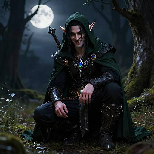 Elven Rogue in Moonlit Glade