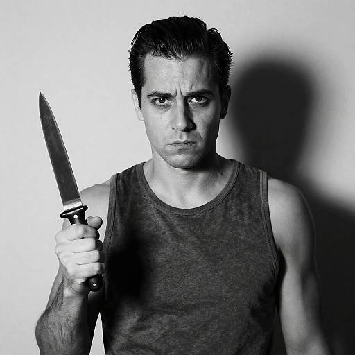 Tense Man with Knife in Shadows