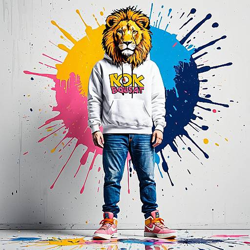 Lion Head Character in Hoodie and Sneakers