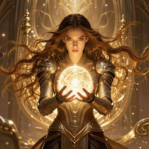 Woman with Glowing Orb and Armor