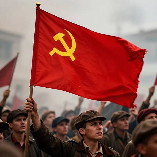 Communist Revolution Flag and Crowd
