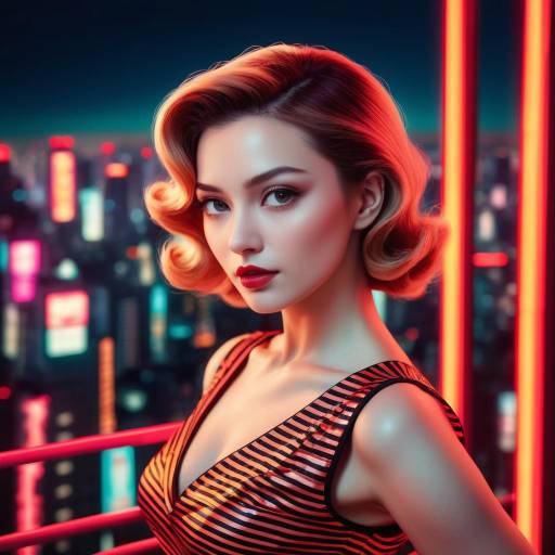 Vintage Actress in Neon Tokyo Aesthetic