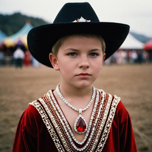 Boy in Red Gemmed Costume with Cowboy Hat