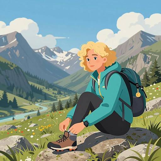 Adventurous Young Woman in Mountain Landscape