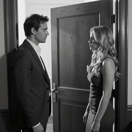 Intense Black-and-White Hallway Moment