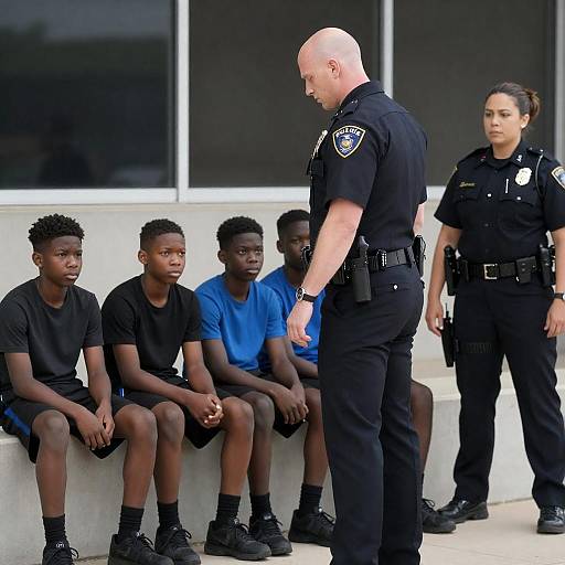 Intense Moment: Teenagers and Police Encounter