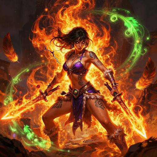 Fiery Blaze Warrior Woman at Sunset