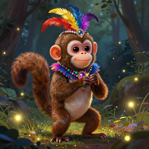 Cheerful Squirrel Monkey in Carnival Costume