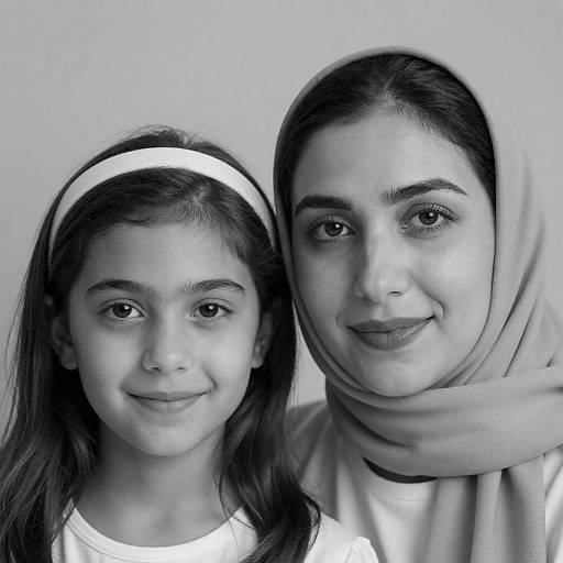Black and White Portrait of Woman and Girl