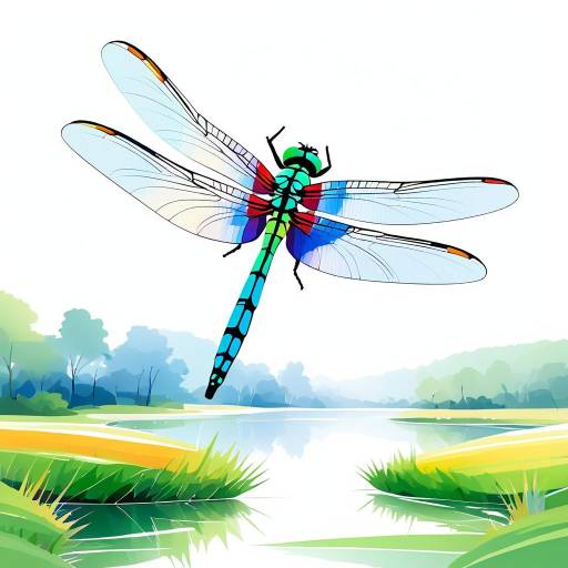 Vibrant Dragonfly Over Scenic River Landscape