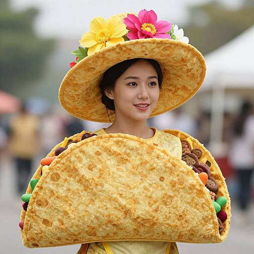 Realistic Taco Costume with Floral Hat