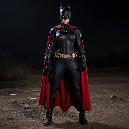 Confident Female Batman in Dark Setting