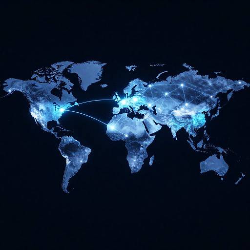 Futuristic Digital World Map with Neon Blue Network