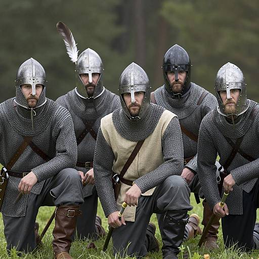 Medieval Soldiers in Chainmail Crouching