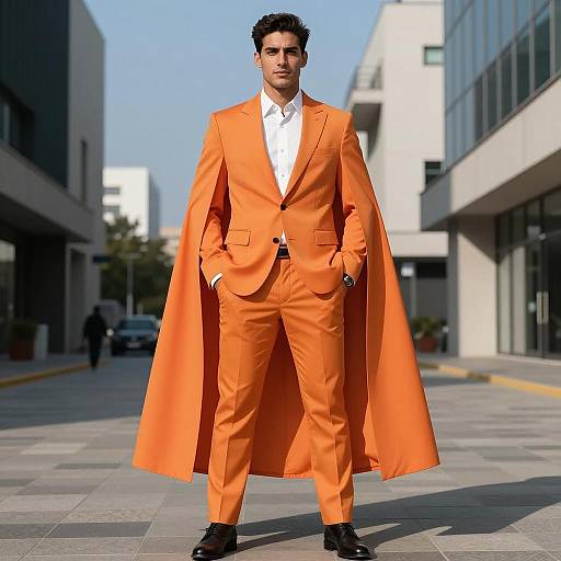 Man in Tangerine Cape Suit Outdoors