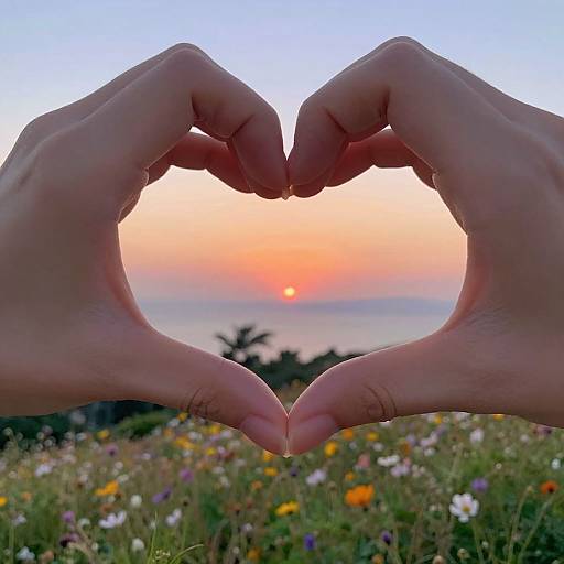 Sunset Heart Hands by the Coast