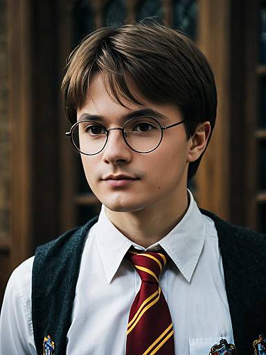 Young Man in Hogwarts School Uniform Costume