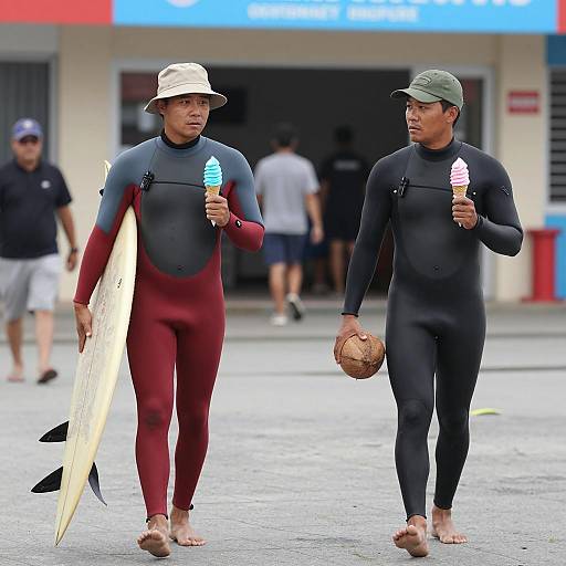 Surfers Enjoying Ice Cream by the Beach