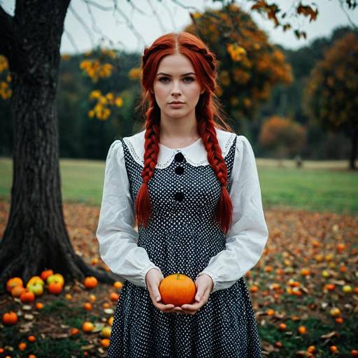 Red-haired Woman Holding Pumpkin Outdoors