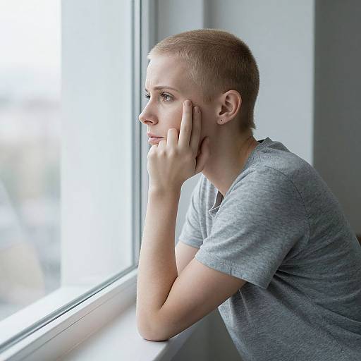 Bald Woman Reflecting in Hospital